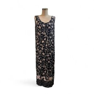 Floral Maxi Dress Black Sleeveless‎ with beaded hem Casual Summer Dress